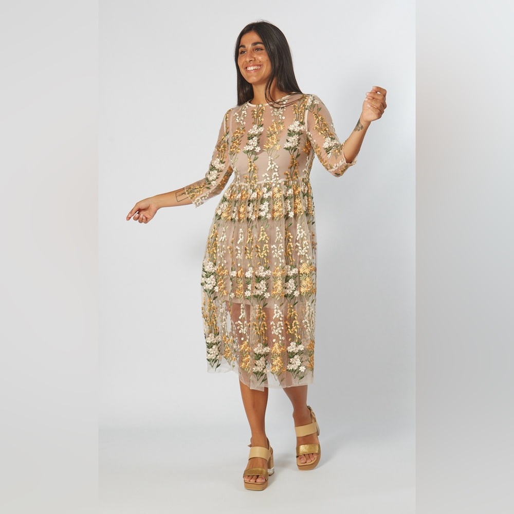 Floral Embroidered Sheer Dress